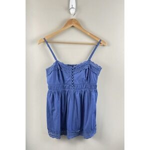 J Crew Women's‎ Y2K Babydoll Sleeveless Top Eyelet Covered Buttons Blue Sz 6